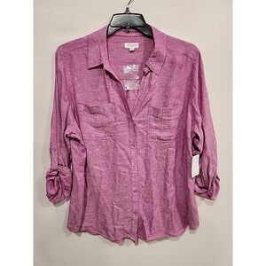 Westbound NWT Blouse Linen Blend Womens 2XL‎ Purple Long Sleeve Button-up Shirt